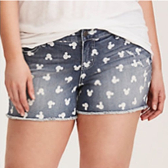 Torrid Disney Mickey Mouse Print Denim Distressed Shorts Size 26 - Picture 2 of 6